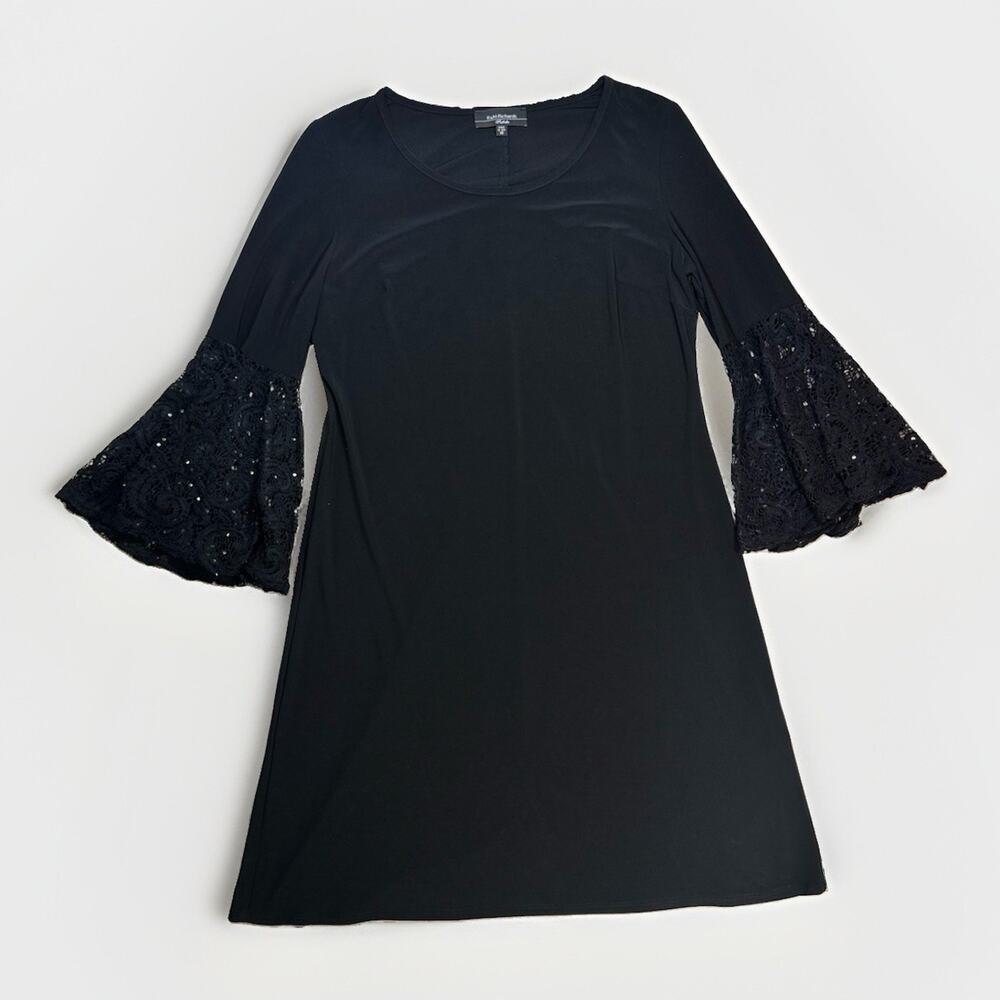Ruby Richards Petite Black Dress Size 10 Lace Sequin Bell Sleeve Cocktail 1932